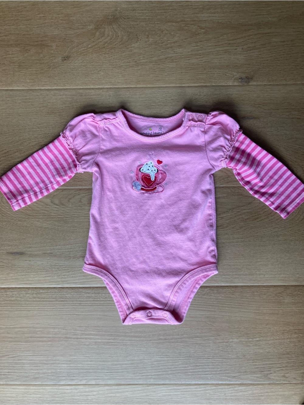 jumping beans Y2K Pink Long-Sleeve Baby Onesie with Striped Sleeves